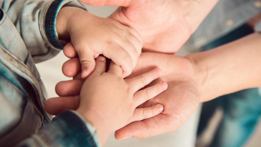 manos de un niño sobre las de un adulto