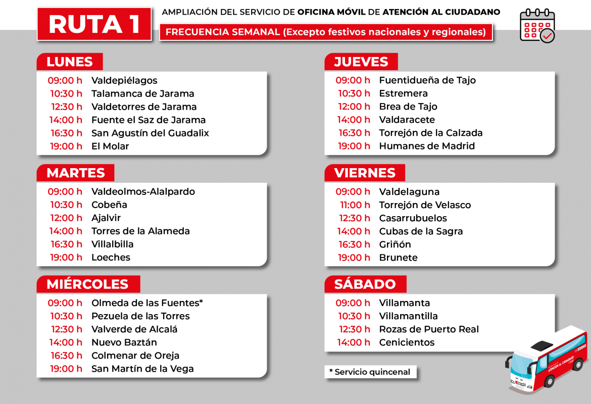 Horario ruta 1 oficina móvil