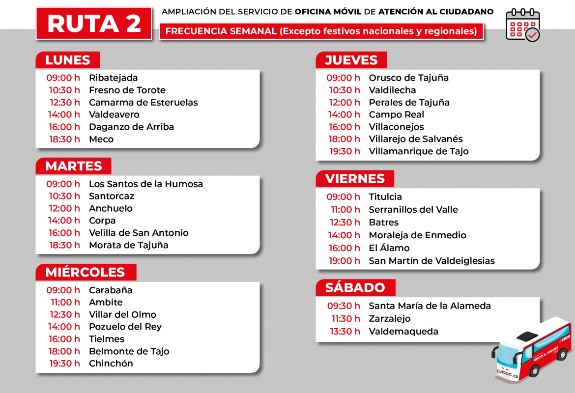 Horario ruta 2 oficina móvil